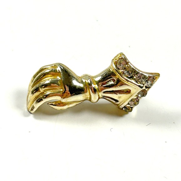 Jewelry - Victorian Revival Hand Brooch Gold Figural‎ Scatter Pin with Rhinestones Vintage